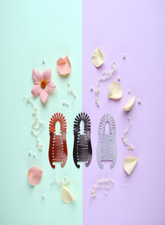 Sluswallow 3Pcs Colorful Elongated Interlocking Plastic Banana Clip Hair Combs - Women Two Sides Hair Combs Ponytail Hair Clincher Hair Accessories for Ponytail Holder, Hair Clips, Clips and Barrettes - Image 3